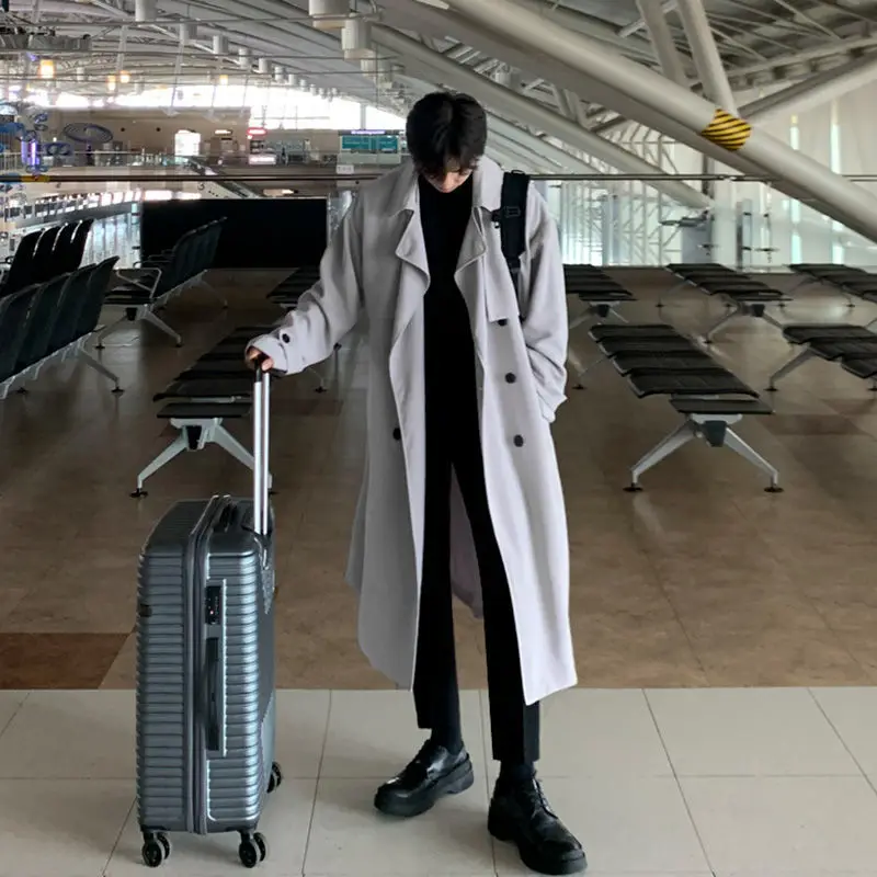 

Длинное пальто, мужской зимний Тренч в Корейском стиле, мужское однотонное однобортное шерстяное пальто, свободное повседневное плащ, верхняя одежда A78