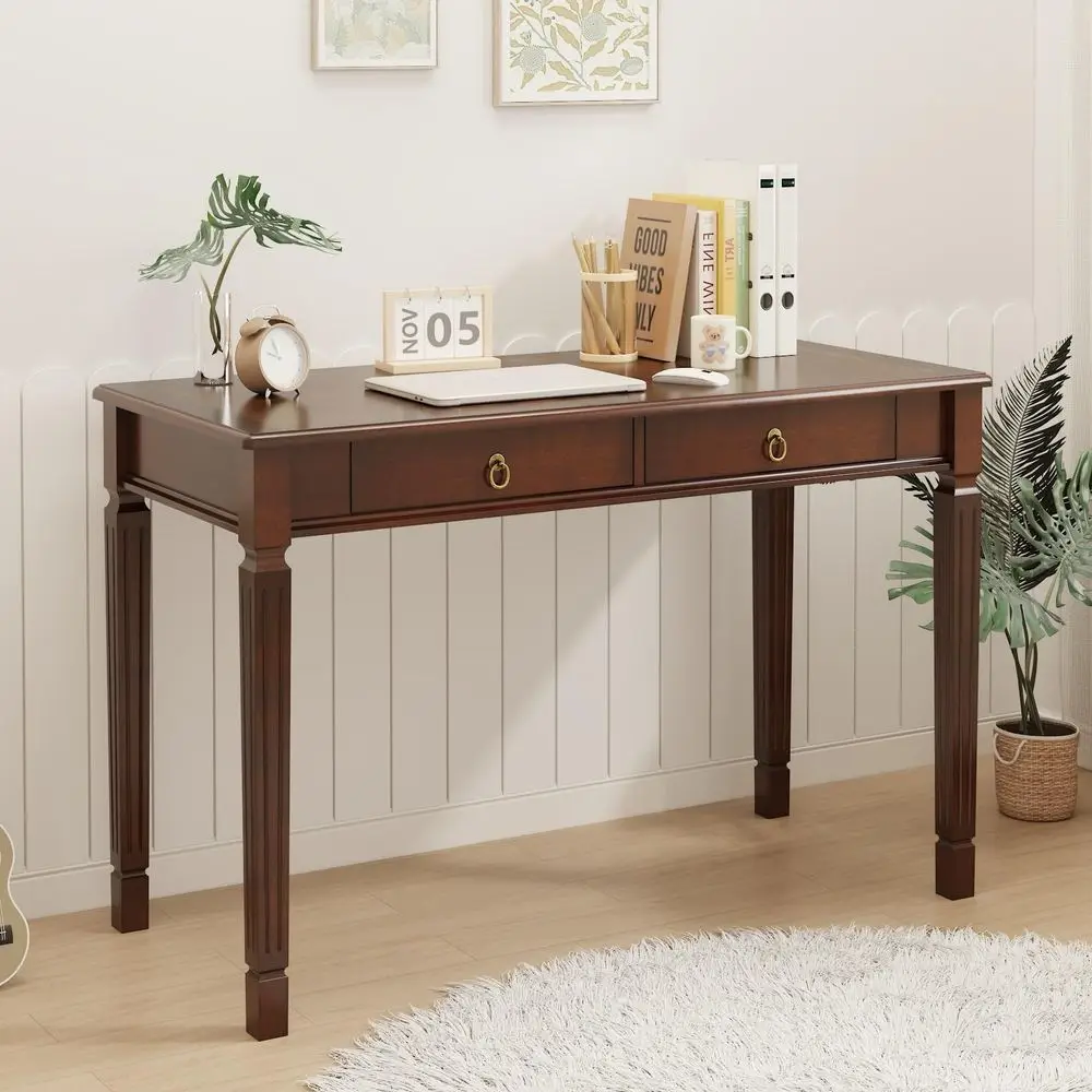 

Writing Desk with 2 Storage Drawers, 46W French Provincial Corner Desk Table with Carved Legs, Solid Wood Large Vanity Dressing