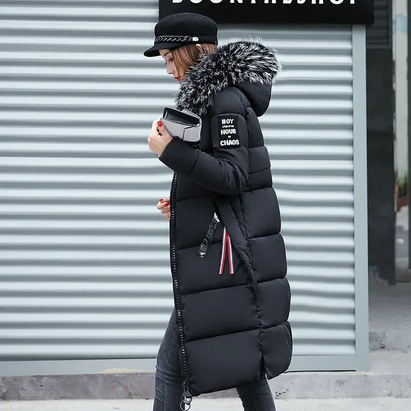 2025 Winter Down Parka Vrouwen Jas Grote Bontkraag Dikke Slanke Jas Mode Capuchon Katoenen Bovenkleding Lange Herfst Vrouwelijke Jas