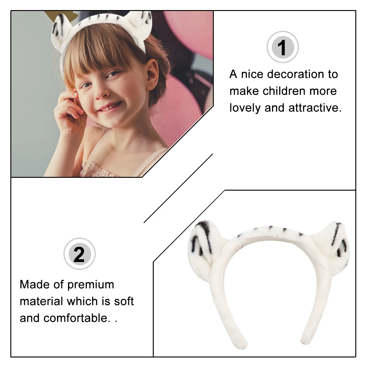 

1Pcs Premium Quality Animal Ear Headband Cute Tiger Pattern Comfortable Hairband for Party Cosplay Photo Prop Decor