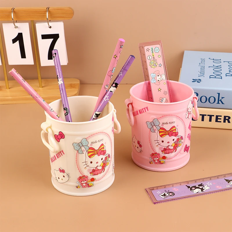 

Sanrio Hello Kitty Iron Bucket Pen Holder My Melody Stationery Storage Desktop Organizer School Office Supplies