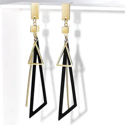 New Boho Triangle Hang Earrings for Women Pink Green Hollow Geometric Statement Tassel Earrings Elegant Party Ear Jewelry