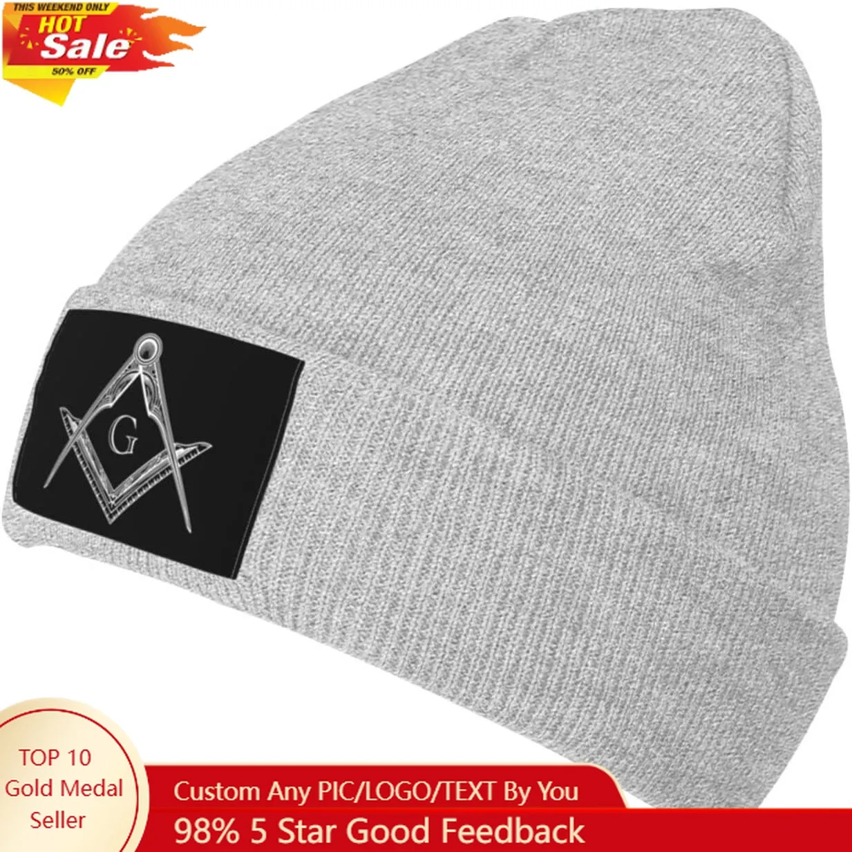 

Freemason Symbol Square Compass G Lodge Masonic Gray Beanie Hat for Men Women Winter Warm Hats Knit Hats Skull Cap
