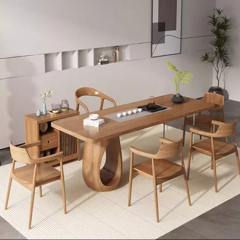 

Solid wood large board tea table tea table and chair combination modern simple office home living room new
