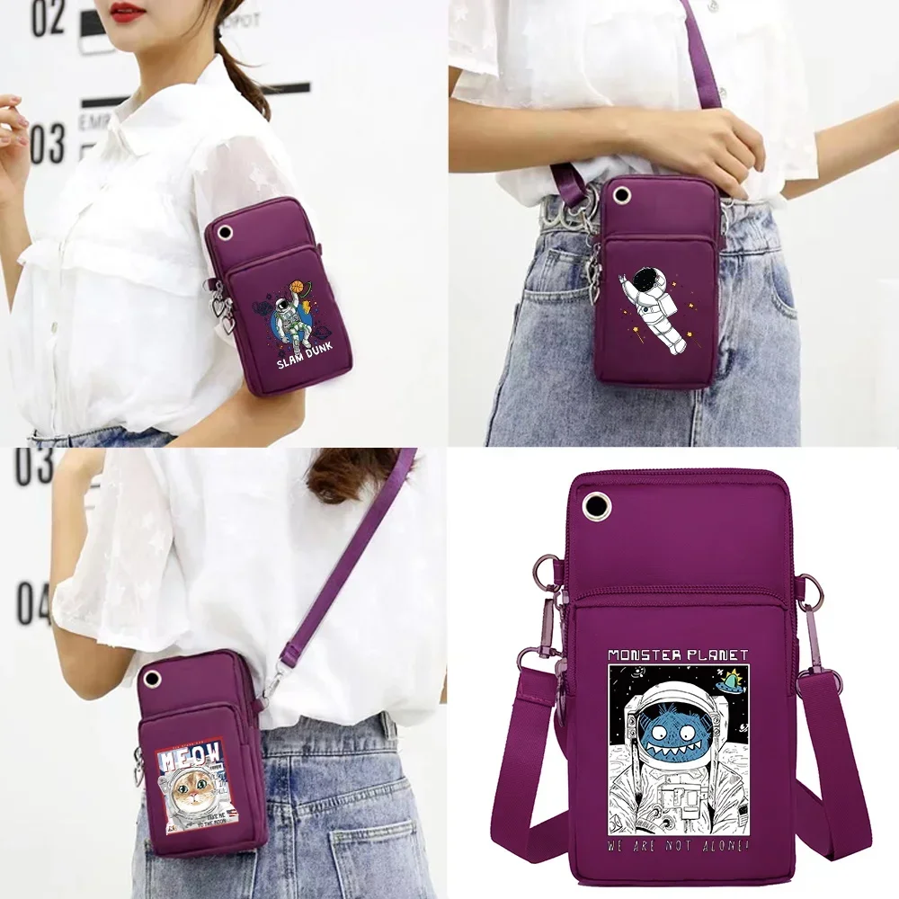 Ladies Arm Bag Purse Mobile Phone Bag Canvas Sports Bag Astronaut Pattern Print Can Store Mobile Phone Credit Card Cosmetics