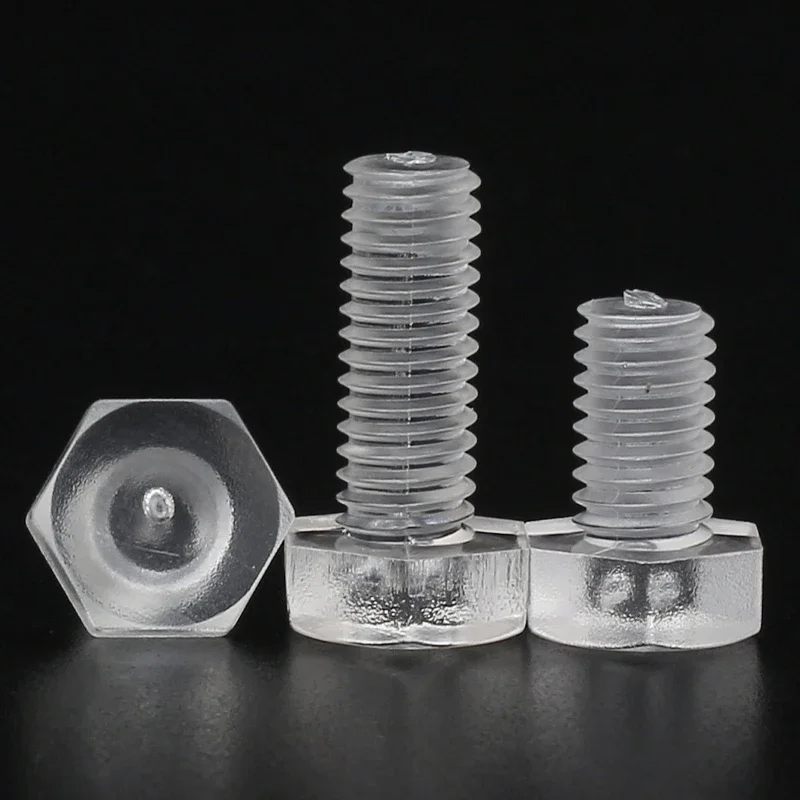 M3 M4 M5 M6 M8 M10 M12 Transparent Hex Nut PC Plastic Hexagon Head Acrylic Insulated Bolts Length 6mm/10mm/12mm/16mm/20mm~50mm