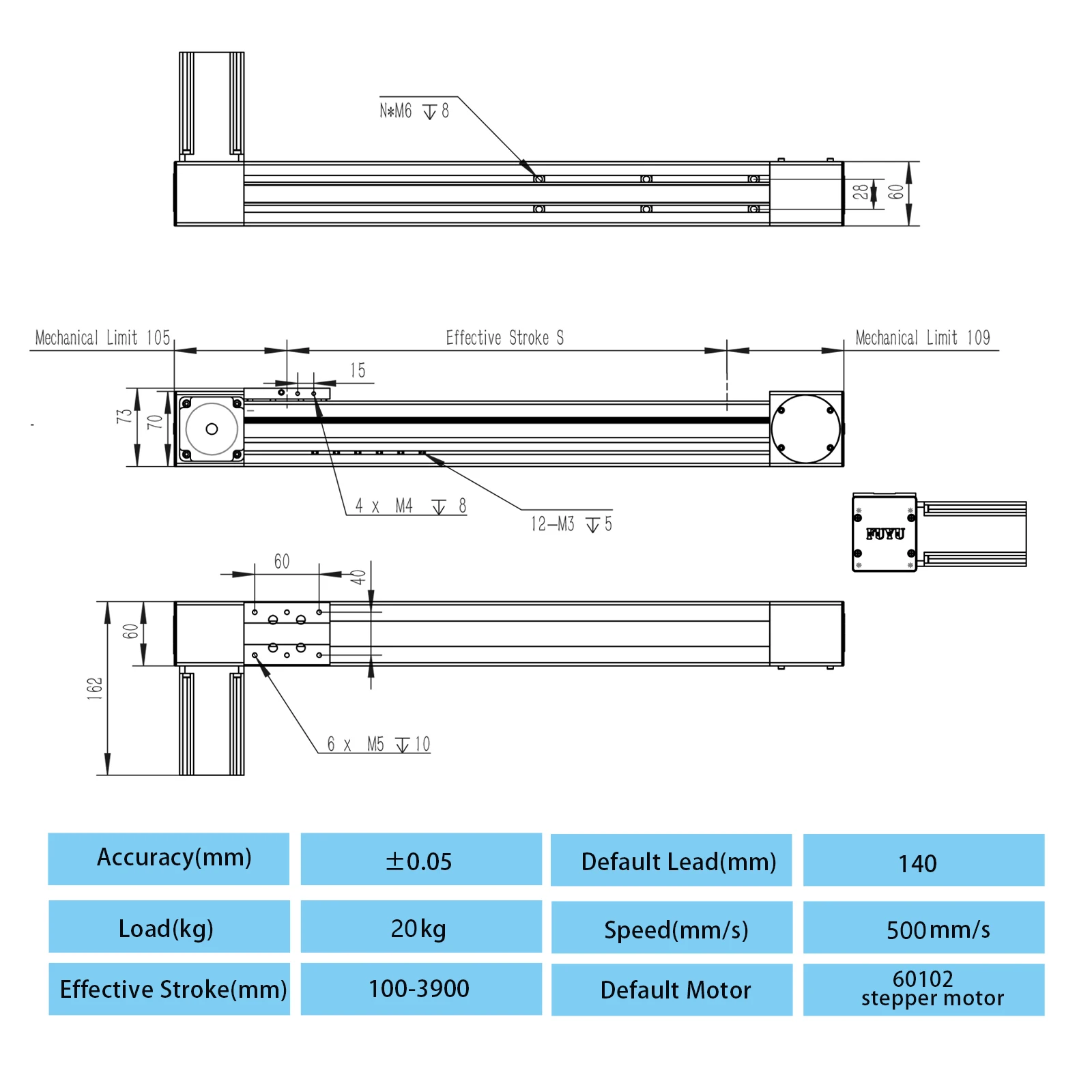 3900mm Range Long Stroke Belt Driven Aluminium Linear Guide Rail