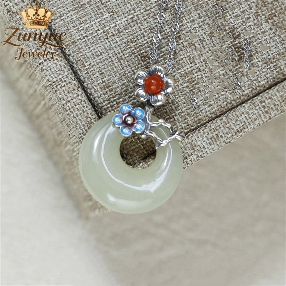 

Натуральный нефрит Хэтянь, эмаль, кулон с цветком сливы, ожерелье, роскошное качество, ювелирные изделия, подвески, модные украшения, изысканные подвески, элегантные