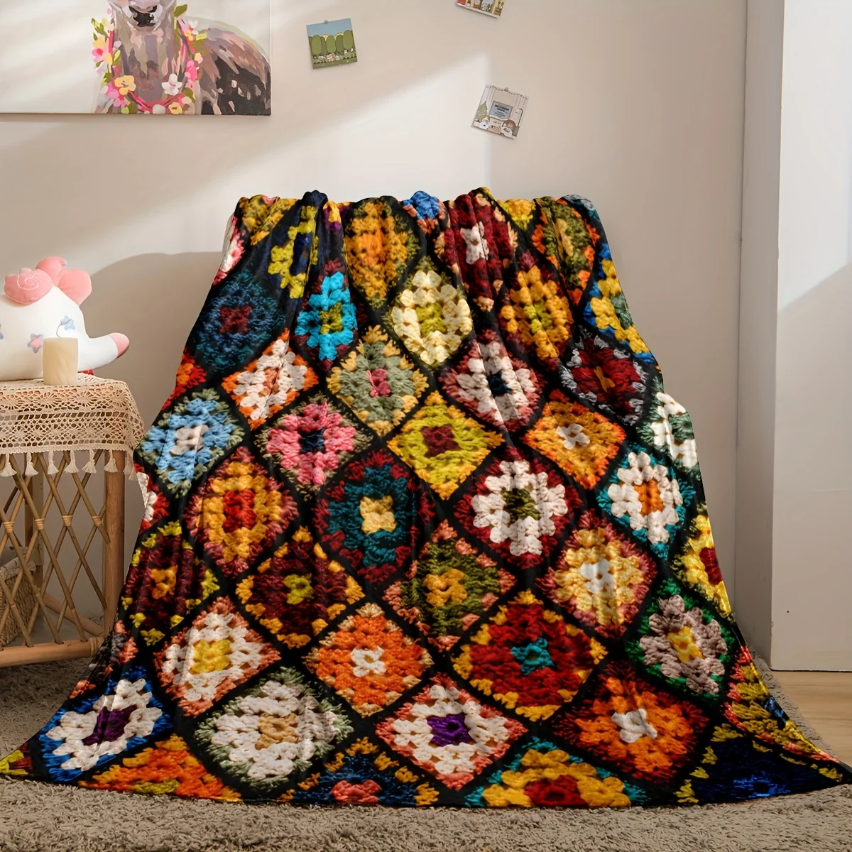 Vintage Floral Patchwork Style Design Flannel Print Blanket Throw Soft Warm Comfortable