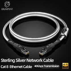 ERUMPENT Rj45 Hifi Cat8 Ethernet Patch Cable Pure Silver 40Gbps High Speed Sterling Silver LAN Network Cable for PS4 WiFi Router