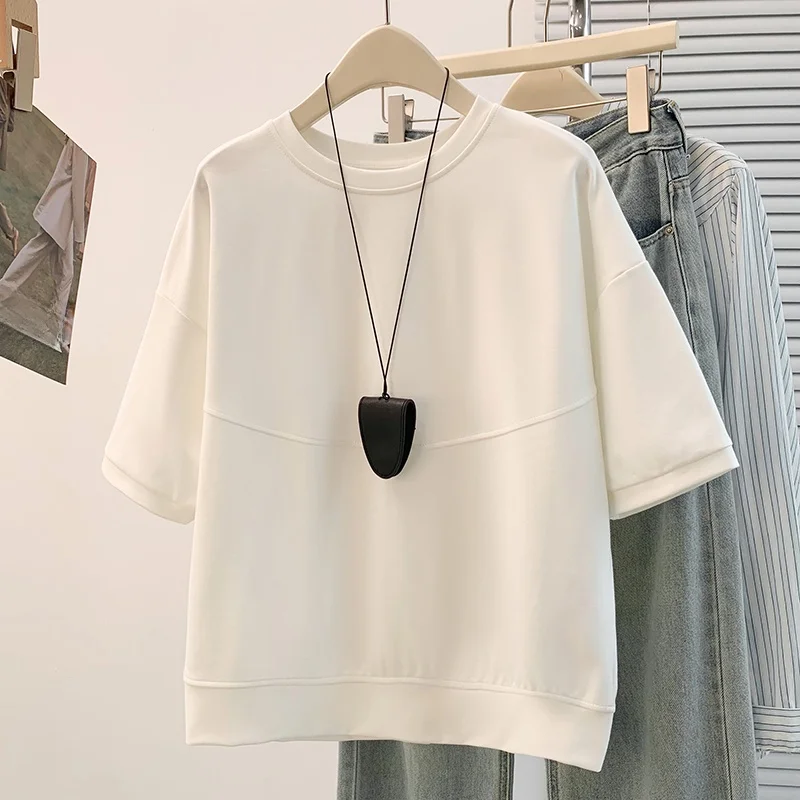 

Summer New Loose Casual Versatile Large Size Short Sleeve T-Shirt Korean Design Sensation City Commuting Cotton Polyester Ble...