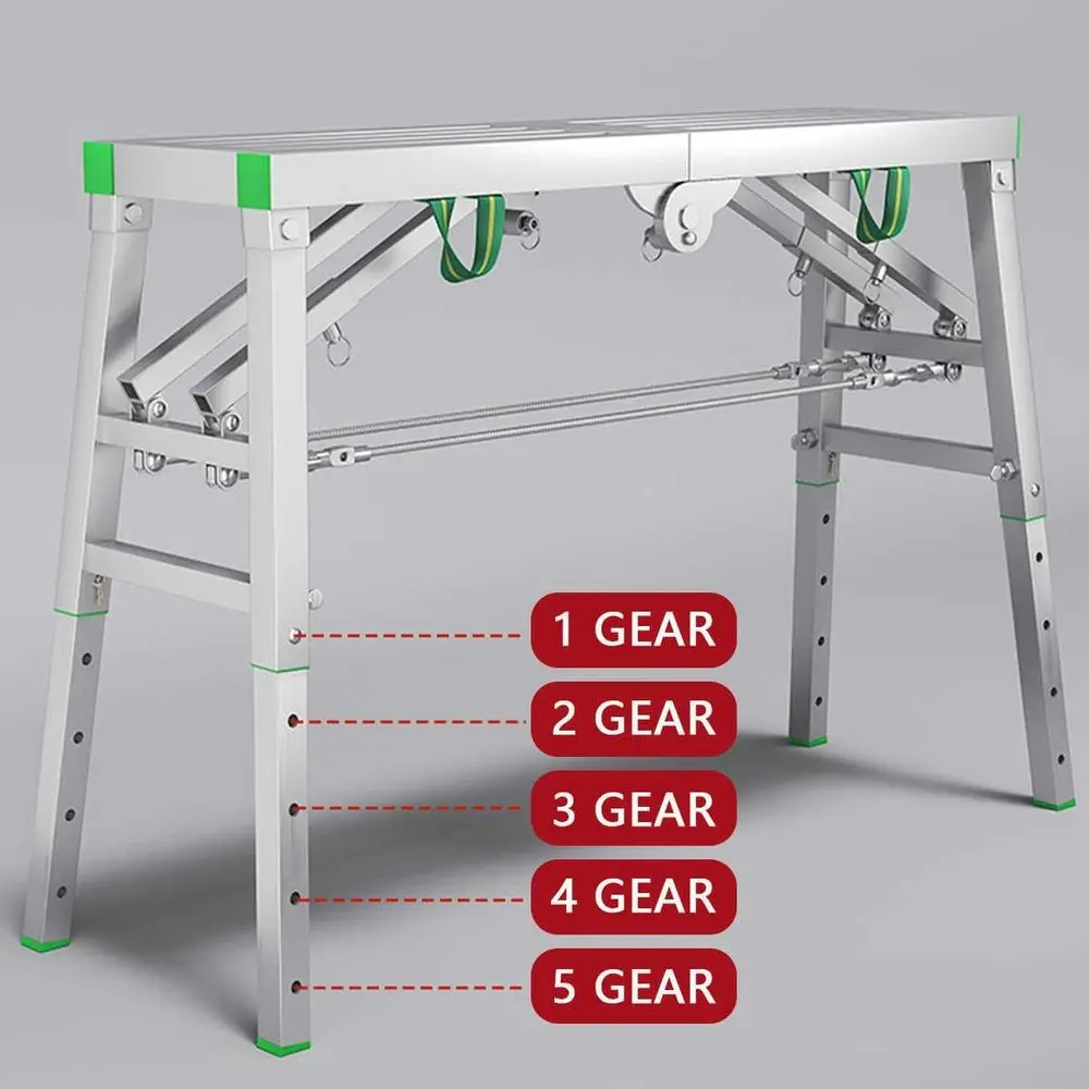 Adjustable Multi-Purpose Folding Work Platform, Steel Scaffolding Ladder Stool for Various Tasks with Anti-Slip Base