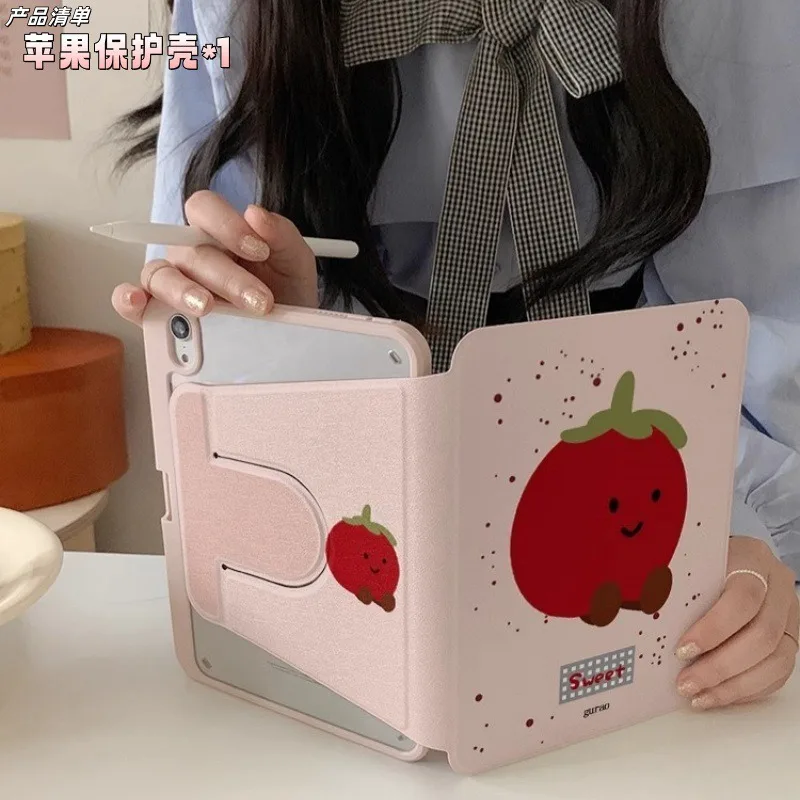 Tomato Rotating Bracket Pen Slot Tablet Case For Mini7 6 iPad11 10 6 5 Pro 2024 2022 2021 2020 2018 Air2025 2024 5 4 3 Cover