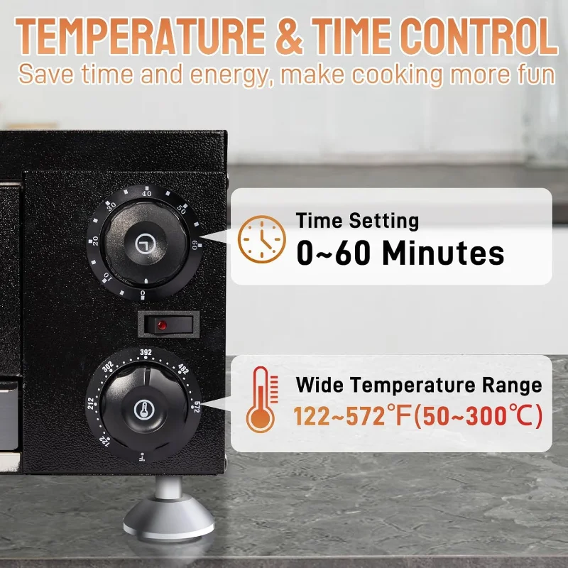 ROVSUN 전기 피자 오븐, 자동 차단 기능이 있는 110V 1100W 스테인레스 스틸 피자 베이커, 손잡이, 이동식 부스러기 트레이, 조리대