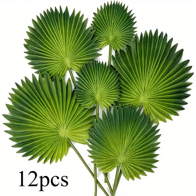 

6/12 шт. искусственные пальмовые листья, пластиковые тропические листья для гавайского Луау, пасхального свадьбы, реалистичная искусственная пальмовая зелень, домашний декор