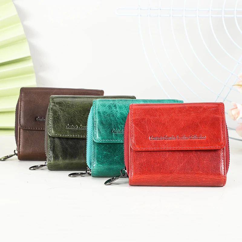 Cartera de cuero genuino de CONTACT'S para mujer, bolsos de diseñador, bolsos de lujo para mujer, tarjeteros, monederos, bolsos para mujer