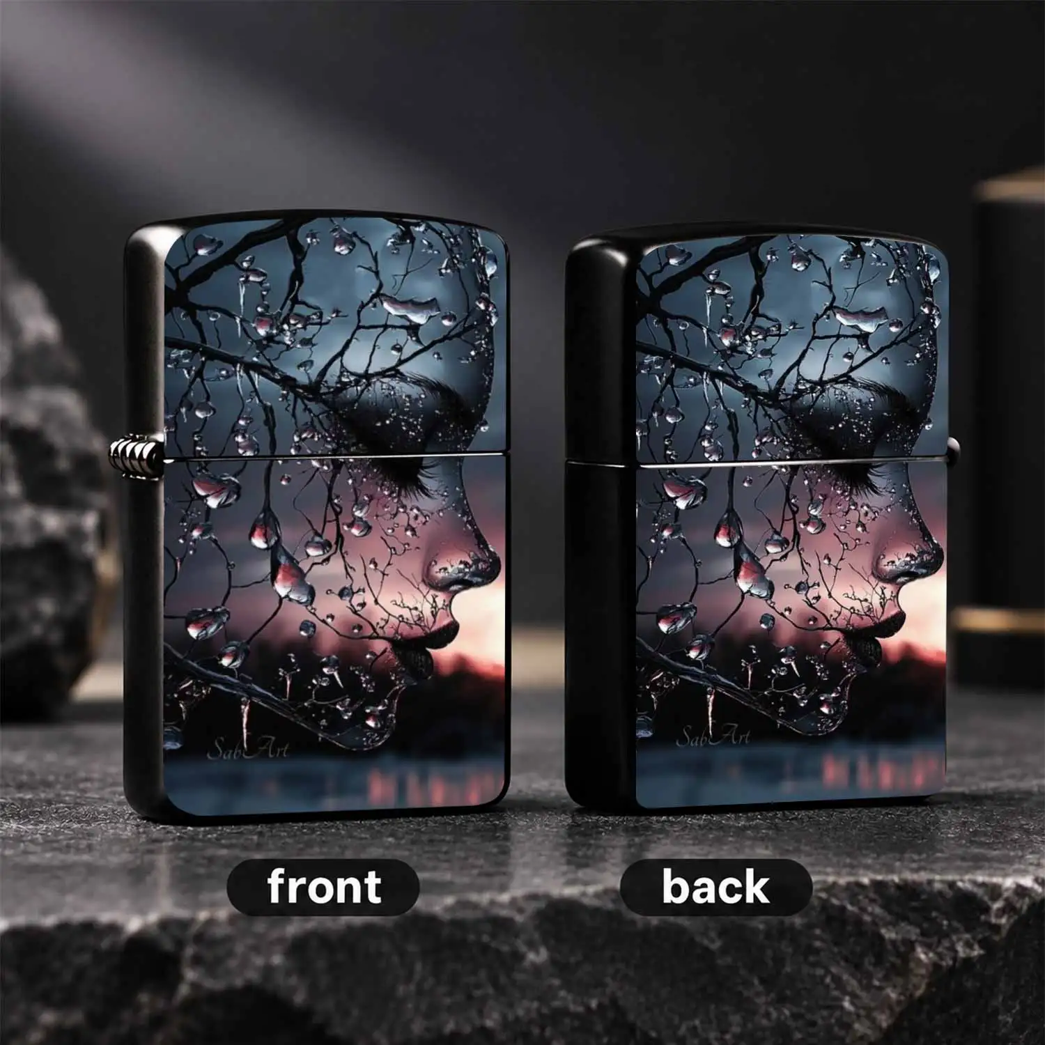 Creative Double Exposure Art Lighter, Frost Branch Silhouette With Sunset Profile Aesthetic Design, Portable Exquisite Ignition Tool, Suitable For Daily Home Travel, Unique Delicate Present For Different Scenarios A Humorous And Interesting