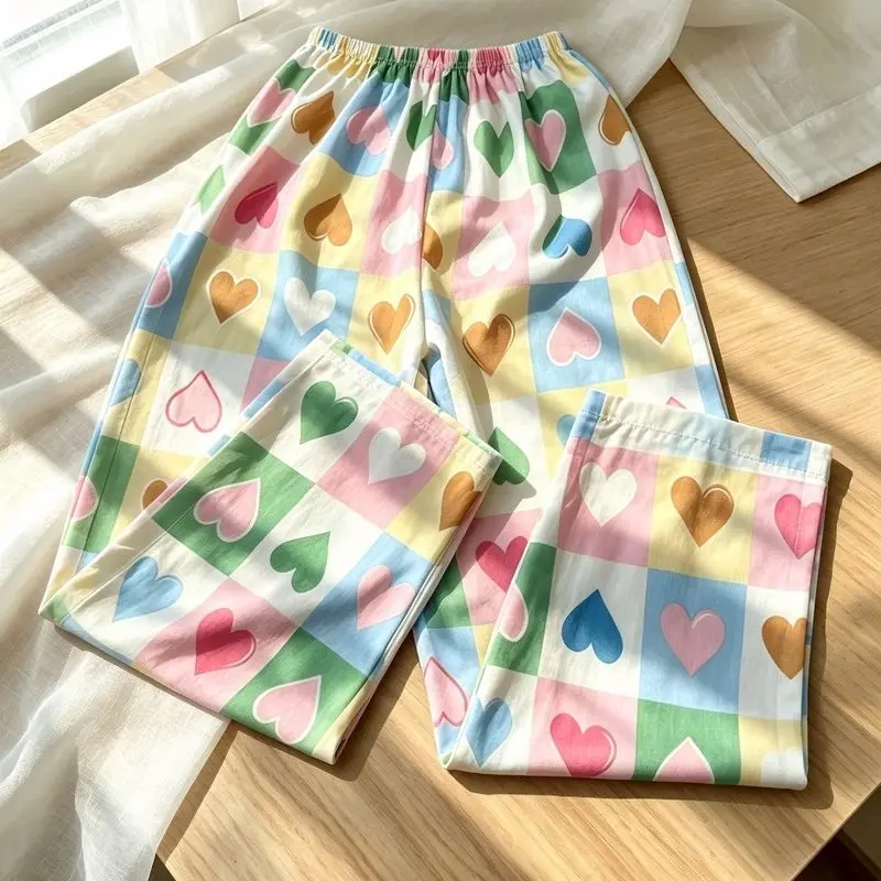Flower Print Casual Sleep Pants New Spring and Summer Loose Casual Pants Wide-Leg Home Pants 2026 Long Thin Outside Pant