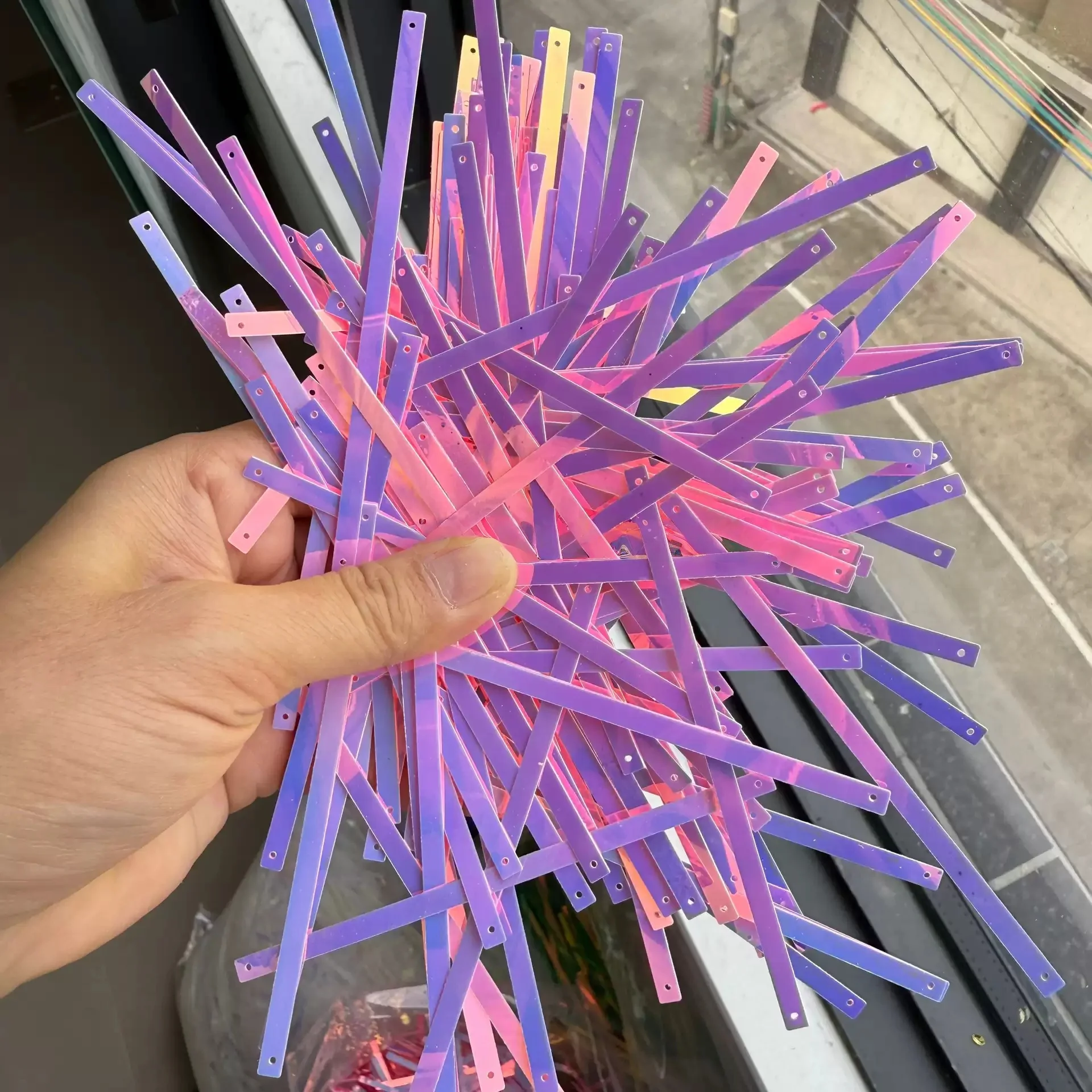 50 جرام 4x100 مللي متر الذهب الفضة لامع شرائط ضيقة Spangles لأداء زي فضفاض الترتر 2 حفرة طويلة مستطيل الترتر #6