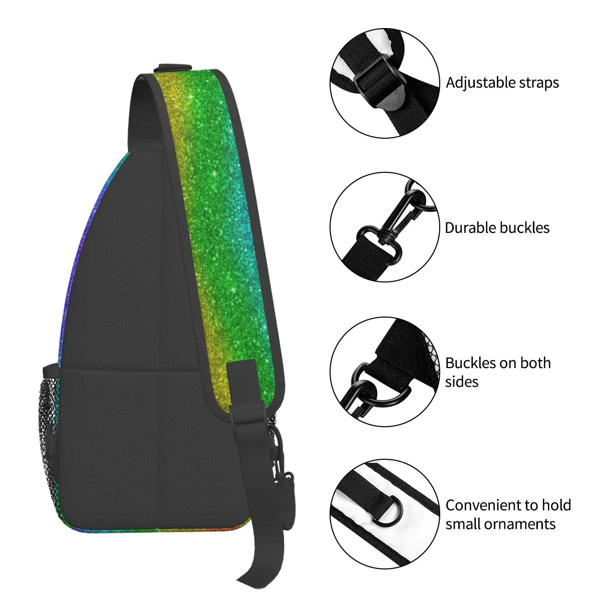 Glitter Regenboog Trots Crossbody Sling Bag Kleine Borsttas Lgbt Regenboog Schouder Rugzak Dagrugzak Reizen Wandelen Fietstas