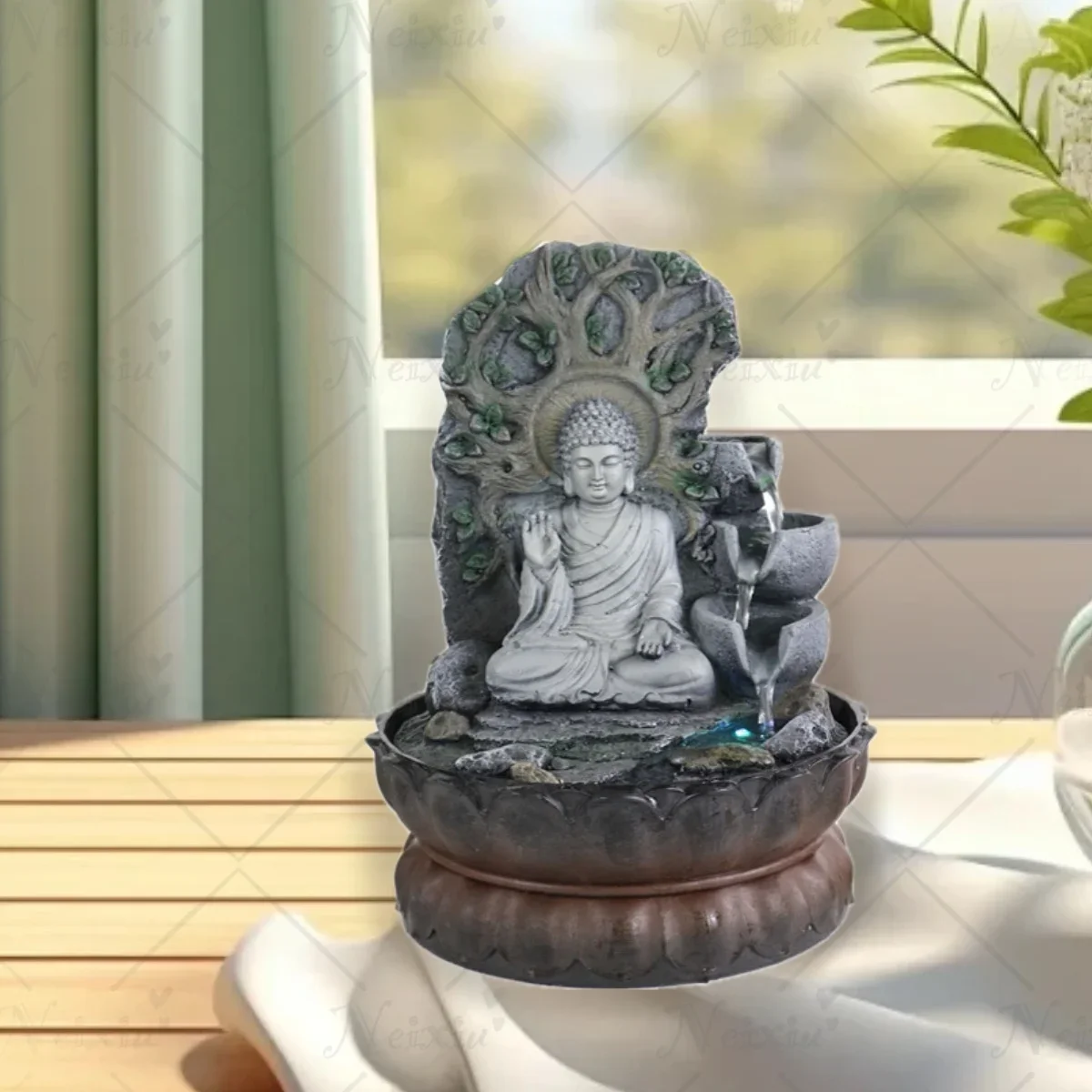 Tabletop Water Fountain Buddha Statue Zen Meditation Desktop Indoor Waterfall Fountain Relaxation for Office,Living Room,Bedroom