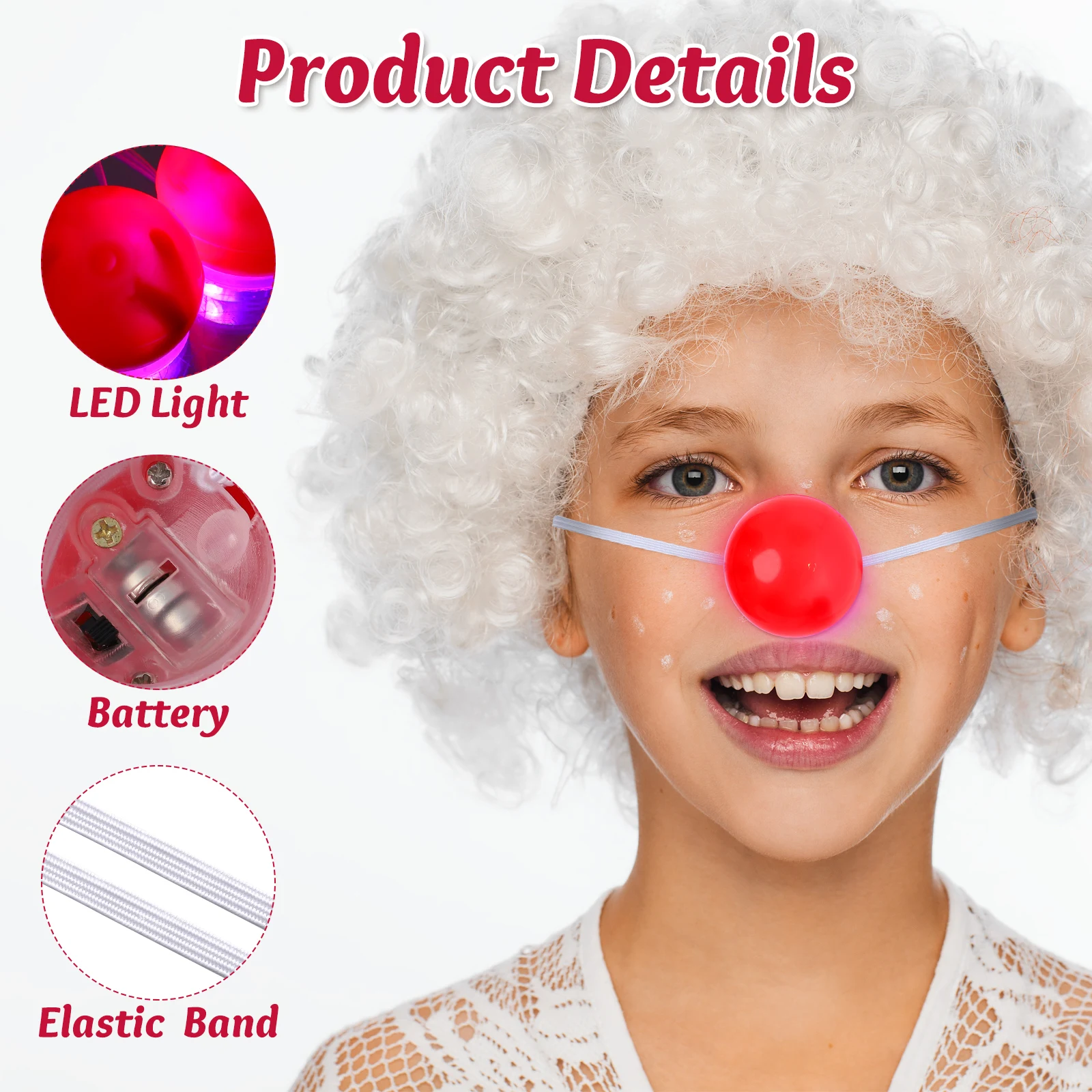 

6pcs Glowing Clown Nose Light up Plastic Red Funny Halloween Costume Party Props DIY Decorations Festive Supplies