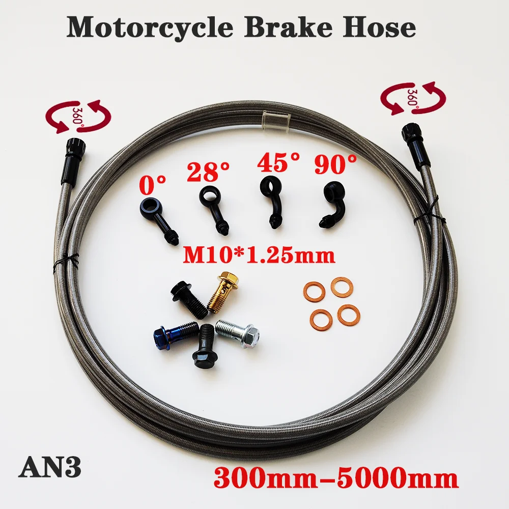 

AN3 Motorcycle Steel Hydraulic Brake Clutch Line Hose Tube With M10 Brake Screw for Dirt Bike ATV Moped Scooter Quad UTV Go Kart