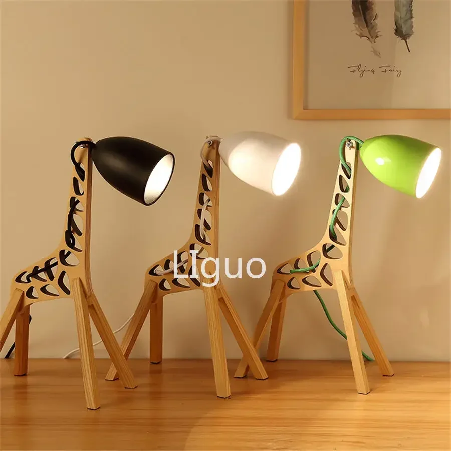 

art deco giraffe wood table lamp for children bedroom study creative reading desk lamp lovely home deco kids led bed light e27