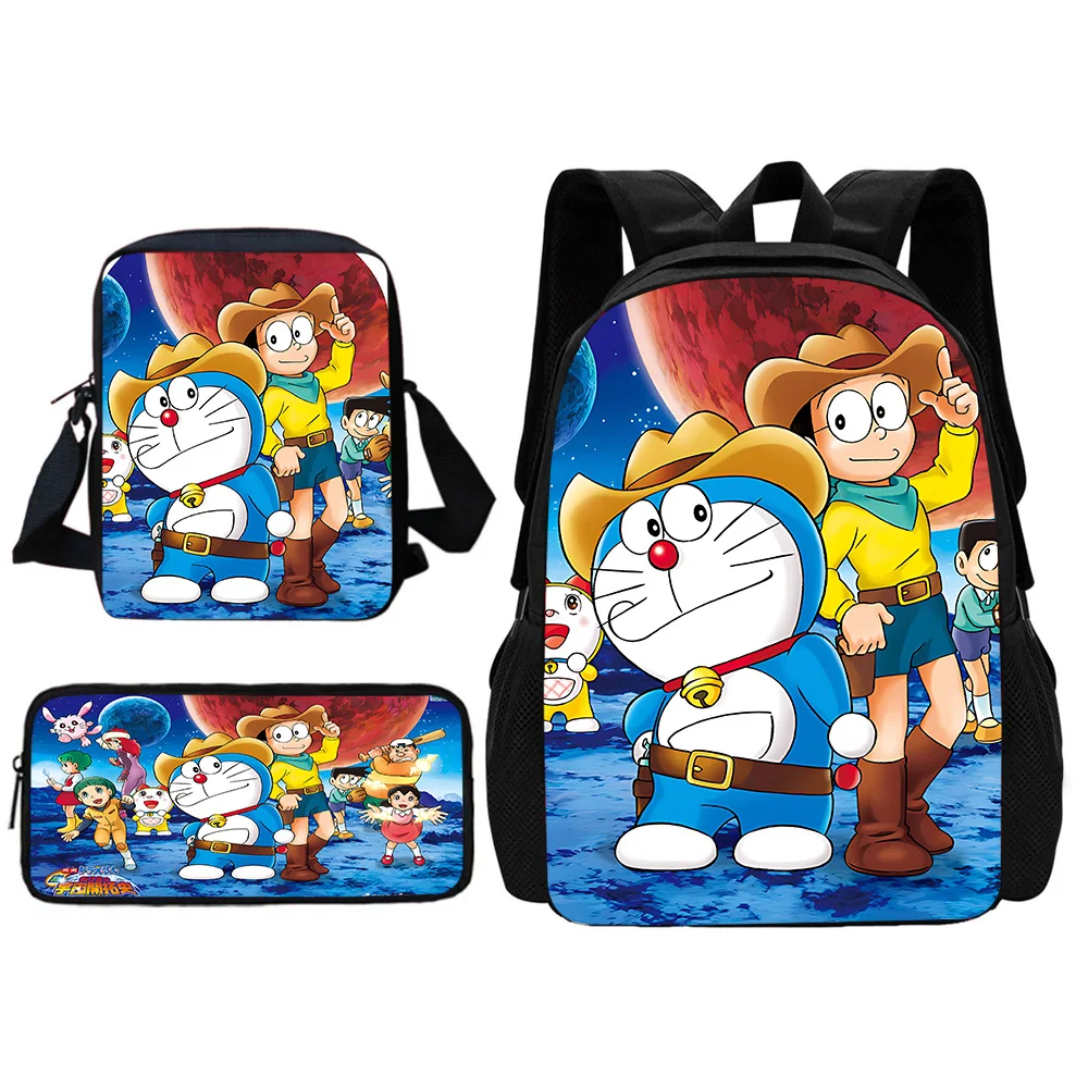 Mochila escolar D-Doraemon com bolsa de ombro para meninos e meninas, saco bonito dos desenhos animados, sacos de lápis, melhor presente para criança