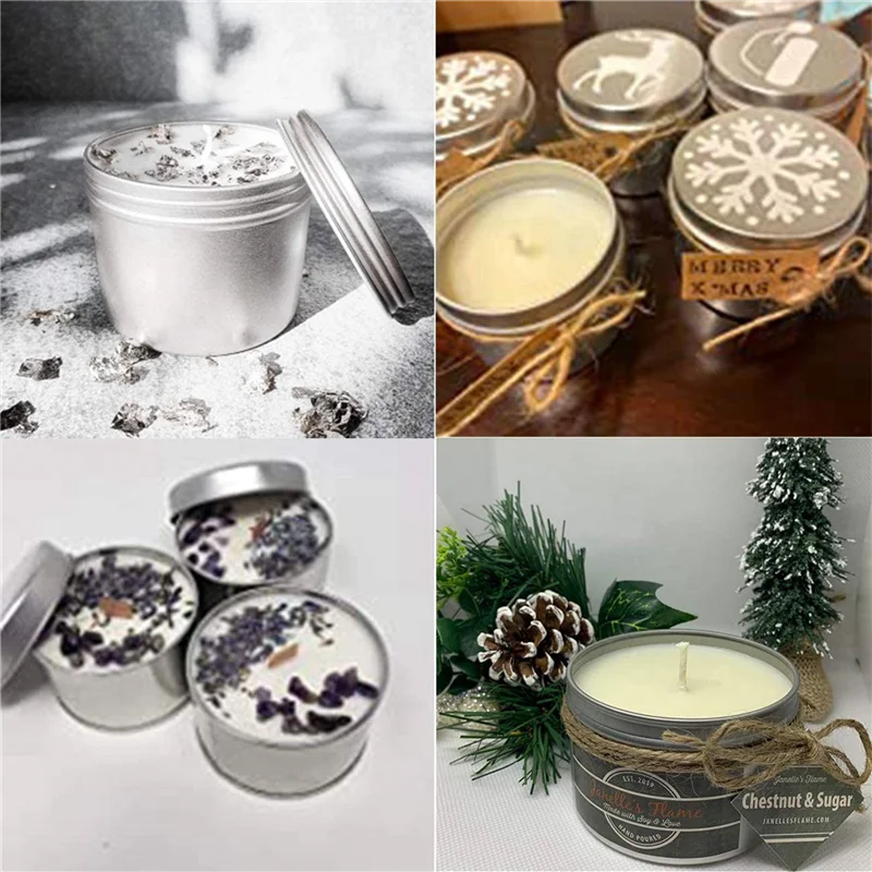 B62B-24Pcs latas de vela de Metal de 4Oz para fabricación de velas DIY, latas de Metal con tapas de tornillo, para fabricación de velas, manualidades, almacenamiento (plata)