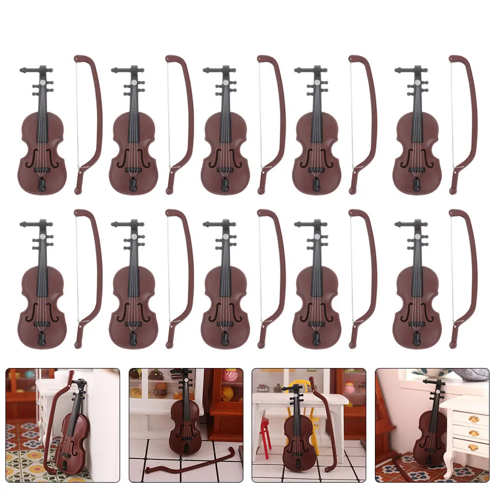 

10 Sets Violin Ornaments Home Decoration Kids Christmas Office Decorations Cute Toy Dollhouse Diy Mini