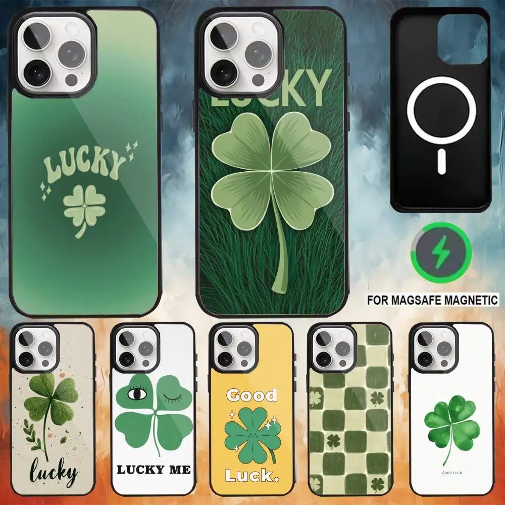 

Lucky F-Four Leaf Phone Case For iPhone17,16,15,14,13,12,11 Plus,Pro Max Magnetic For Magsafe Wireless Charging