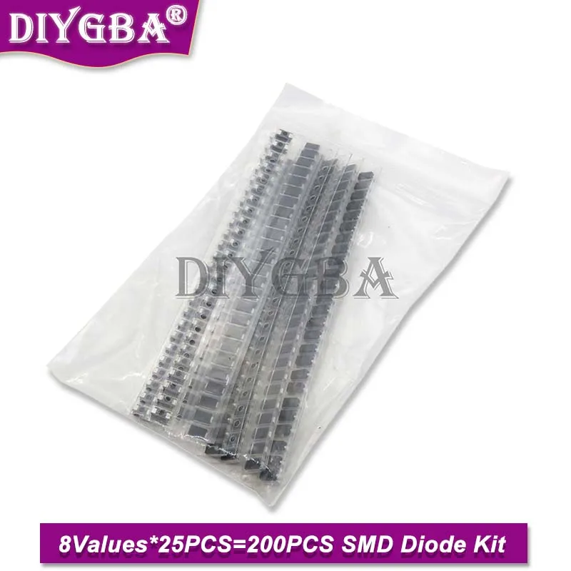 8Values*25PCS=200PCS M1 1N4007 M4 M7 SS14 SS16 SS24 SS34 RS1M Electronic Components Package SMD Diode Kit Electronic Diy IBUW