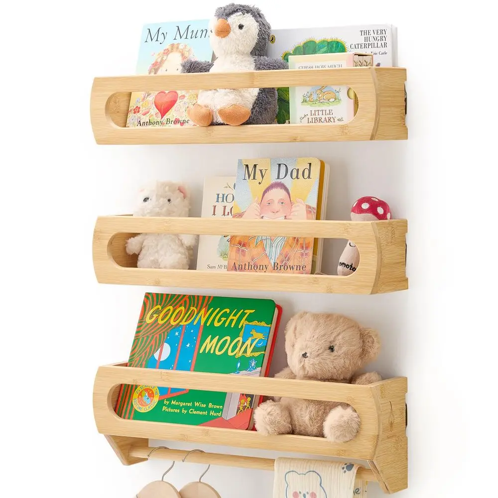

Полки для книг, из бамбукового дерева премиум-класса, полностью собранные, декор для детской комнаты, книжная полка для детских комнат, многофункциональные настенные полки