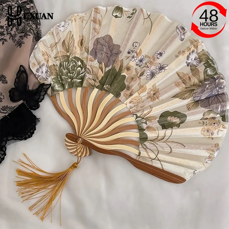 Chinese Japanese Style Silk Fan Folding Fan Wedding Fan Art Gifts Dance Hand Fan Vintage Bamboo Folding Hand Held Flower Fan