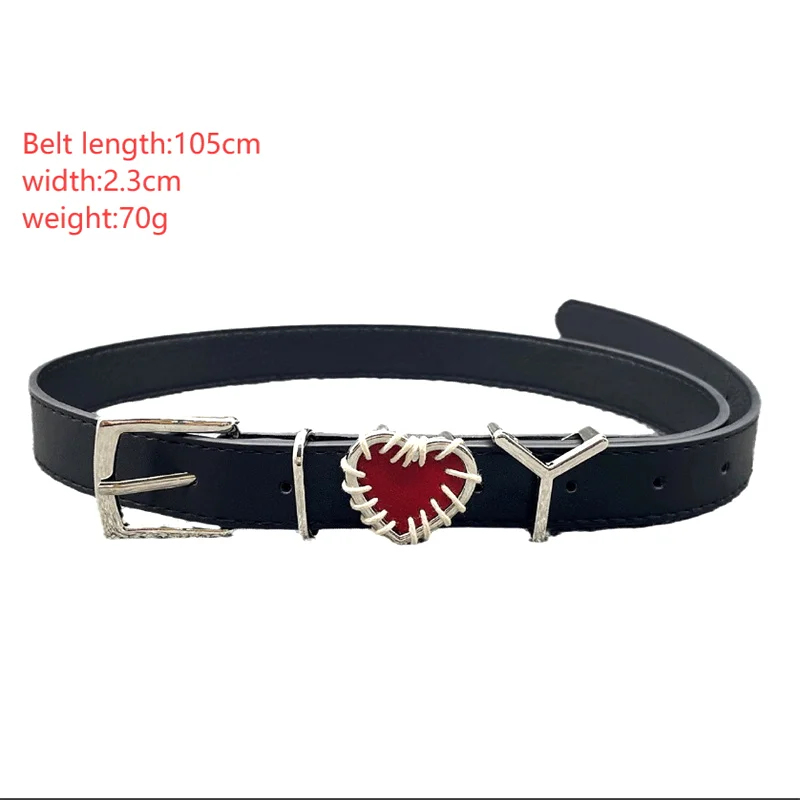 1 шт. ремень с красным сердцем в стиле ретро, модный ремень в винтажном стиле, маленький черный, коричневый, повседневный ремень из искусственной кожи в корейском стиле, ретро-ремень
