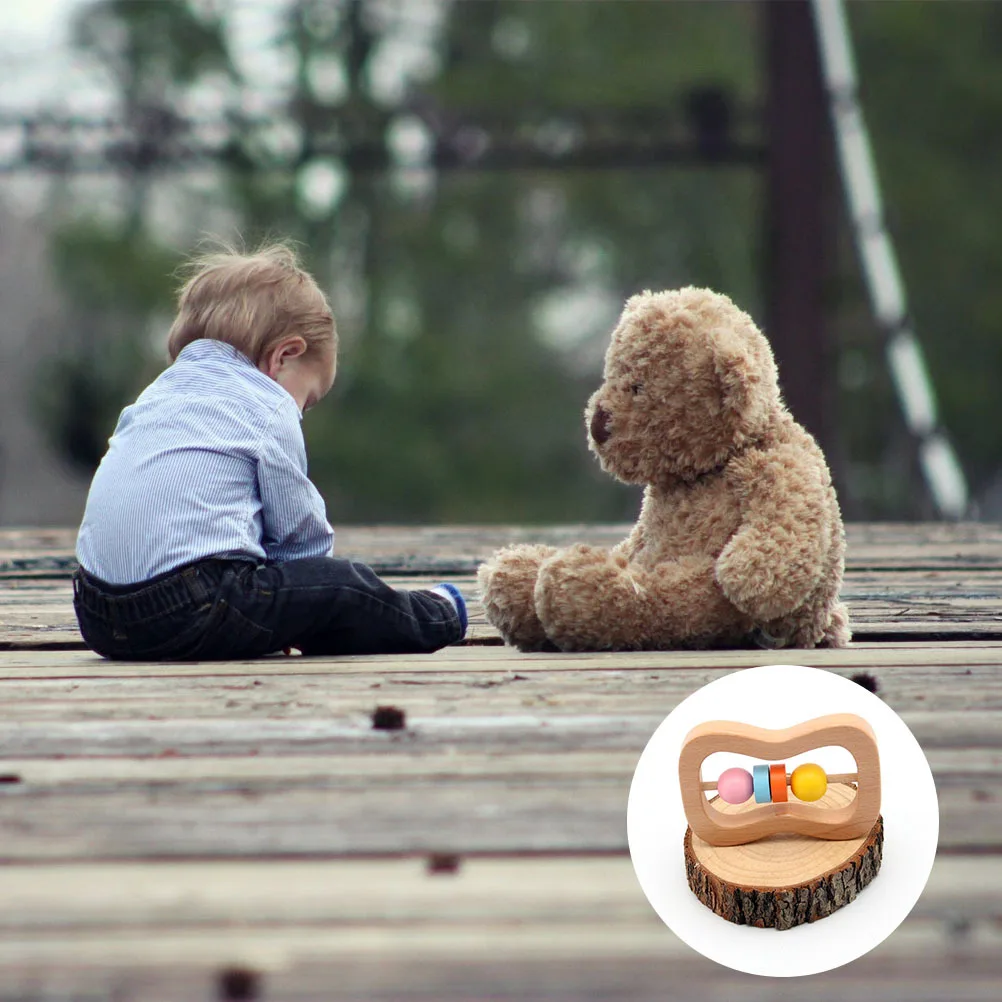 2pcs Wooden Baby Handbell 2 Styles Random Color Natural Wood Rattle Plaything Safe Durable Kids Hand Grab Music Educational