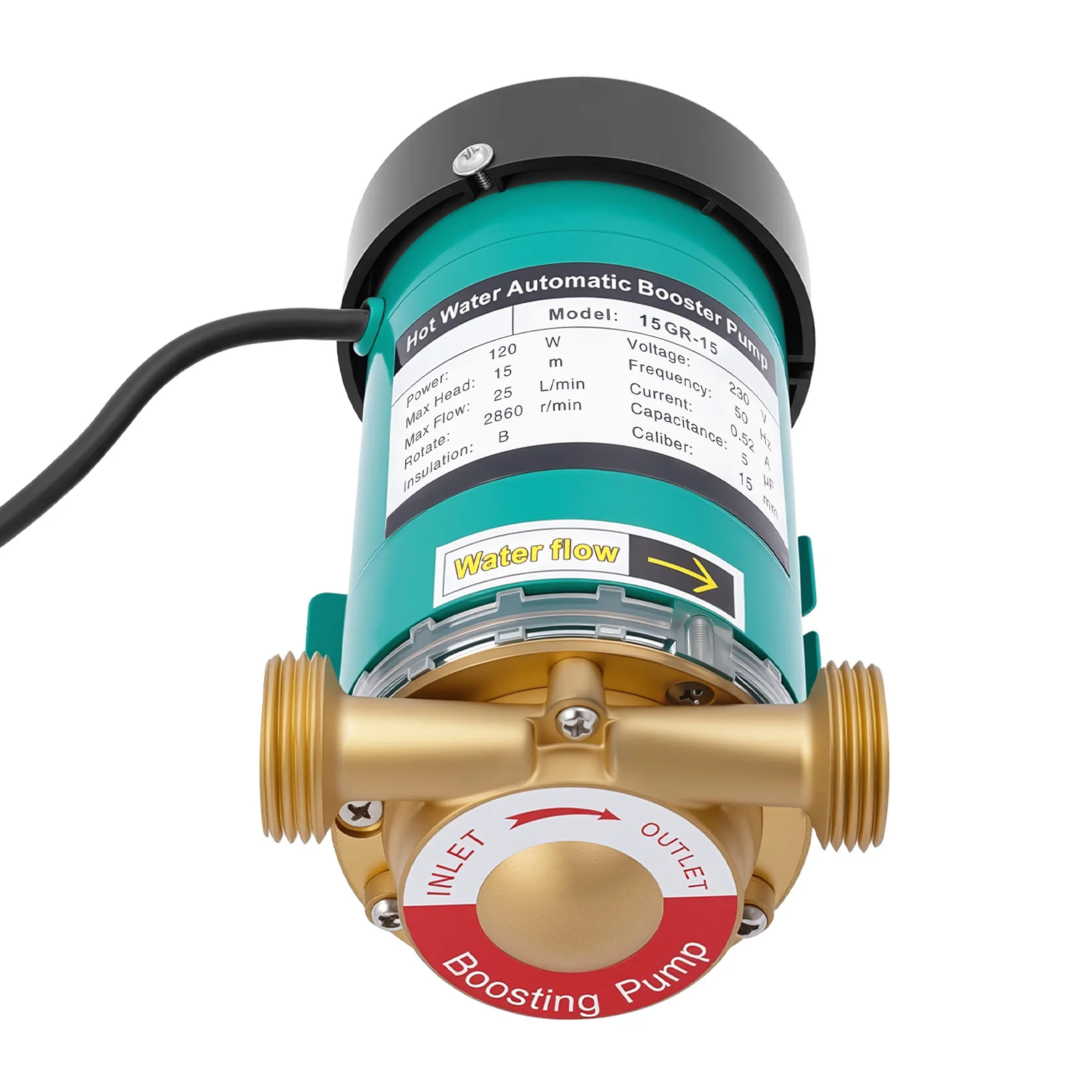 120 W Mini-Wasserpumpe, automatische Druckbeaufschlagung, 6,6 g/min, Druckerhöhungspumpe, elektrische Wassertransferpumpe für Warmwasserbereiter, Duscharmatur – Detail 12