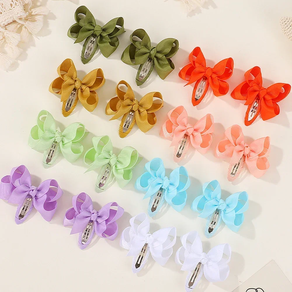 2Pcs/set Lovely Bowknot Hair Clips for Girl 2.75 Inch Cheer Up Bows Grosgrain Ribbon Hairpins Baby Hair Accessories Headwear