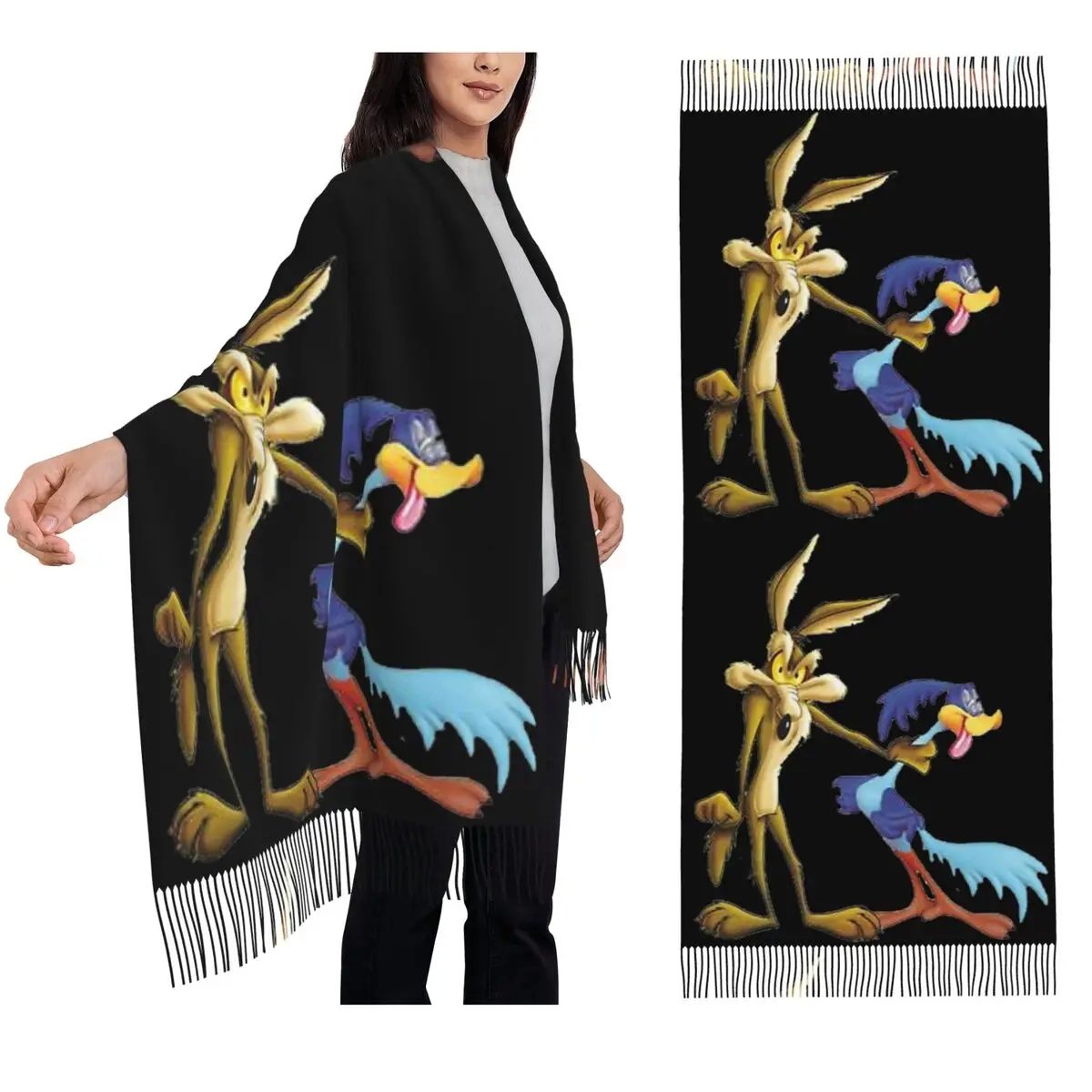 

Roadrunner Coyote Scarf Tassel Scarves Women Soft Warm Shawls and Wraps Large Fall Winter Shawl Wrap