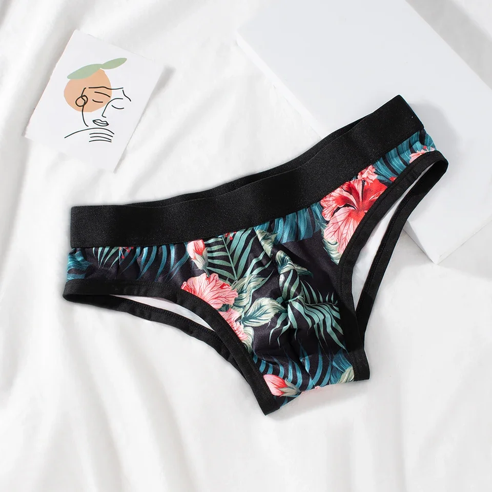 1pc Men Ice Silk Print Briefs Thin Breathable U Shape Pouch Underwear Underpants L-3XL Large Size Fashion Panties Briefs