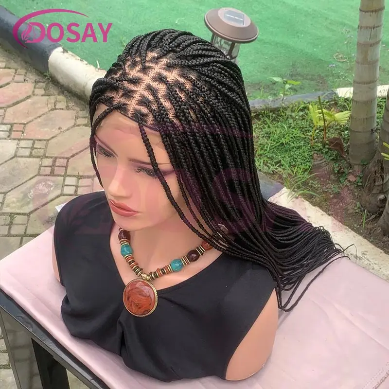36Inch Synthetic Burgundy Cornrow Full Lace Braided Wigs Long Straight Box Braiding Wig Knotless Box Braid Wig With Baby Hair