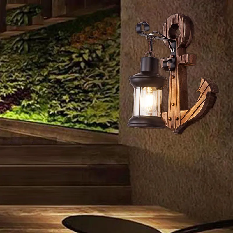 

Vintage Design Wood Light Industrial Wall Lamp Bedroom Restaurant Cafe Bar Light Living Room Decoration Glass Wall Lights