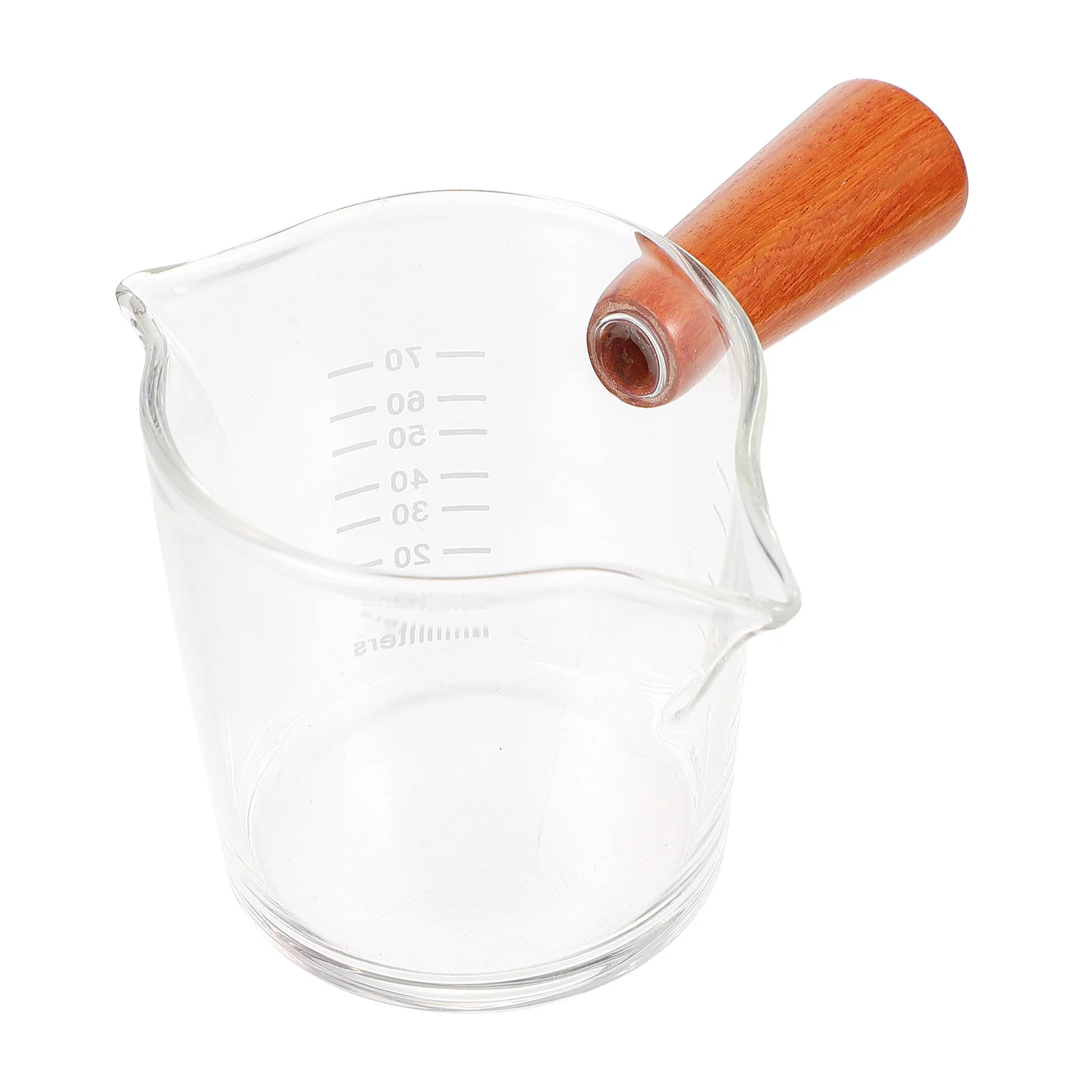 

1Pcs Double Mouth Glass Cup Wood Handle Measuring Pitcher Transparent Milk Storage Cup Coffee Latte Art Home Kitchen Supplies