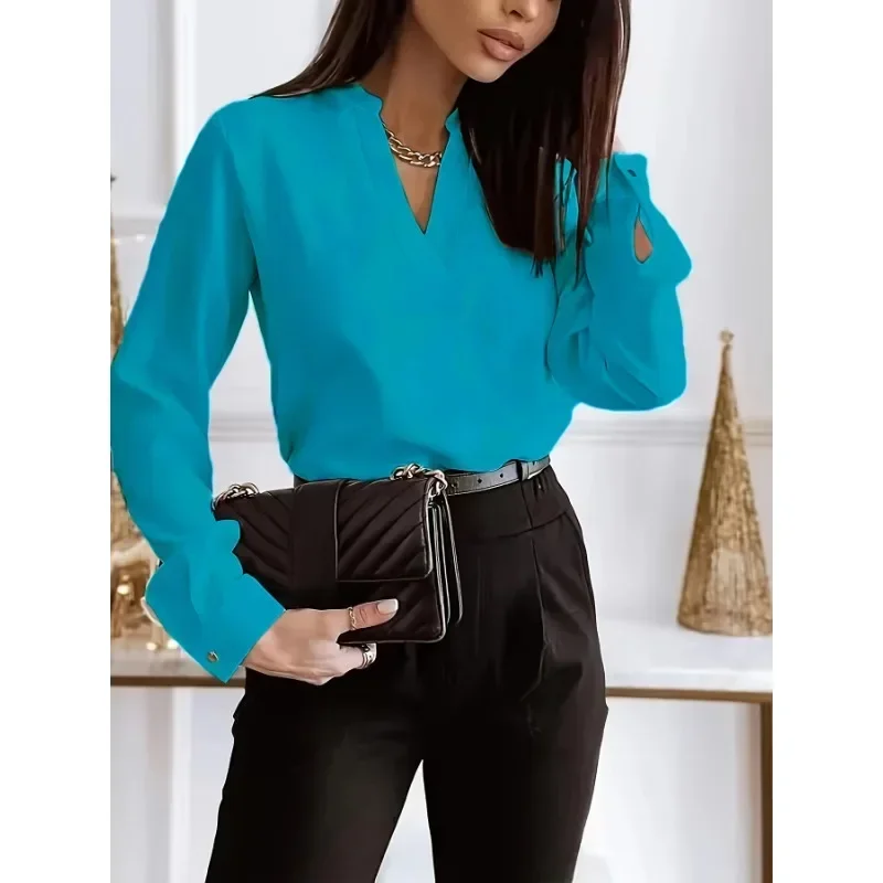 

Plus Size 1XL-5XL Women's Solid Color Casual New V-neck Blouse Shirt Ladies Comfortable Versatile Pullover Shirt