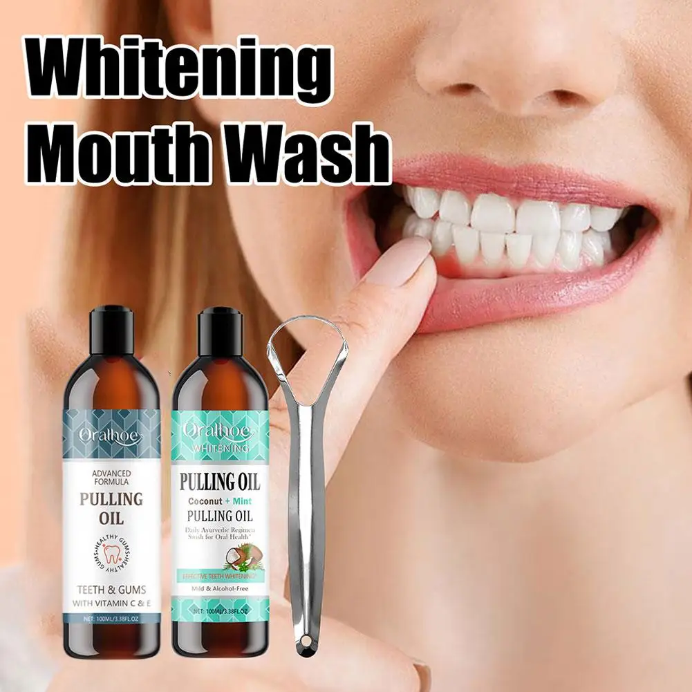 Cepillo de dientes sin Alcohol para el cuidado bucal, raspador de aceite blanqueador de dientes de lengua, limpieza bucal de menta de coco para aliento fresco, W9J7