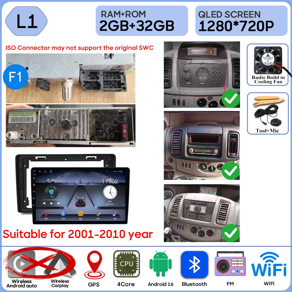 Autoradio Voor Renault Trafic 2 Voor Opel Vivaro EEN Voor Nissan primastar 2001-2014 Video Player Carplay Geen 2din multimedia GPS BT