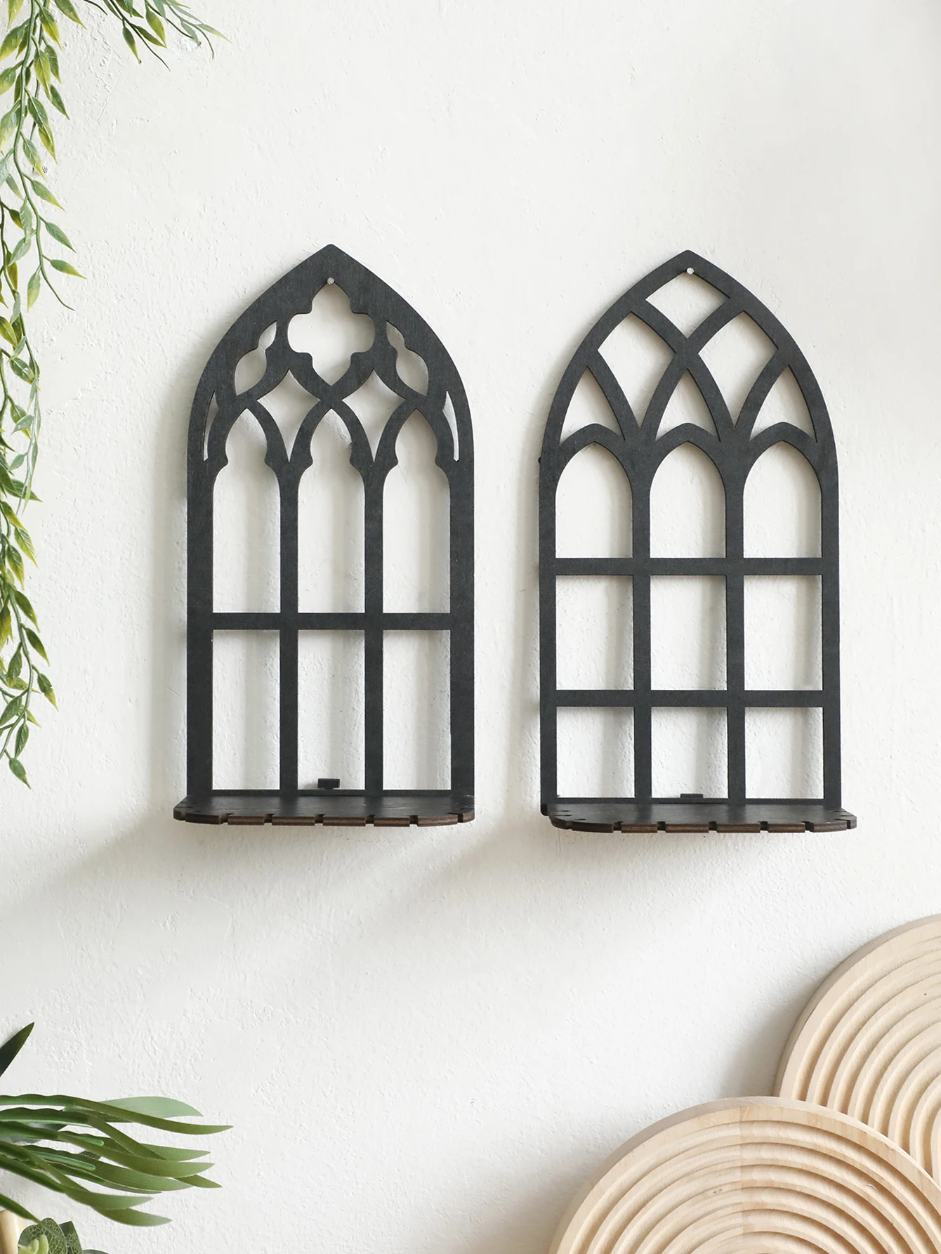 Black Gothic Shelf Wooden Hollow Wall Decoration Wall Hanging Floating Shelves Display Stand Vintage Door Frame Witch Home Decor