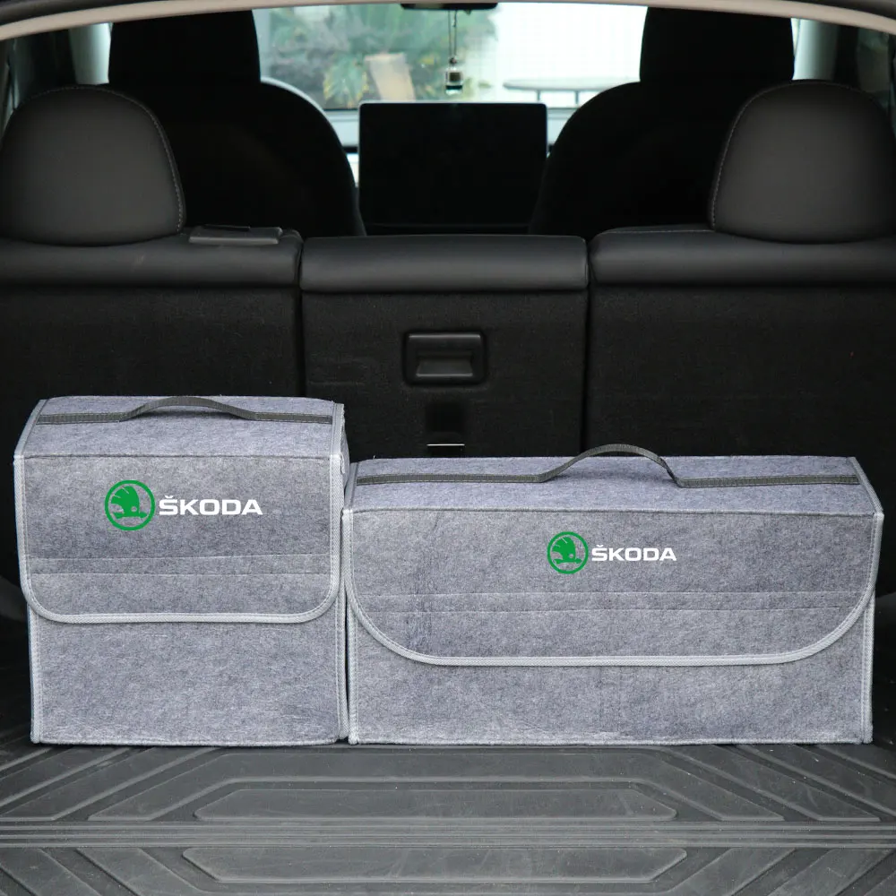 Large Capacity Car Trunk Storage Box Folding Felt Organizer Bag for Skoda S Octavia VII Kamiq Rapid Superb Kodiaq Fabia Felicia