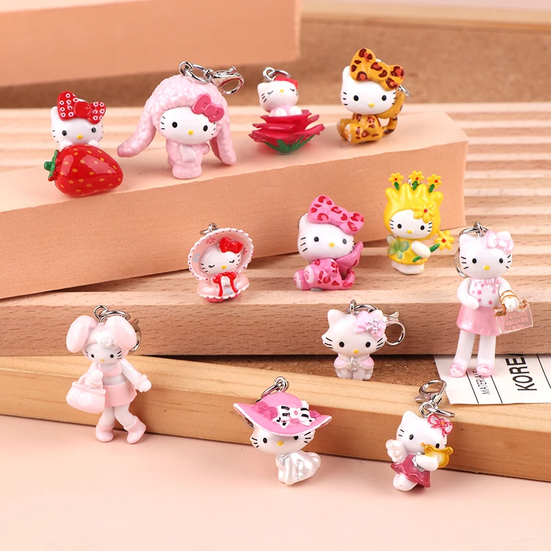 Mini porte-clés mignon Hello Kitty, porte-clés chat KT, joli pendentif de sac, étui pour écouteurs, porte-clés à breloques, cadeau pour un ami